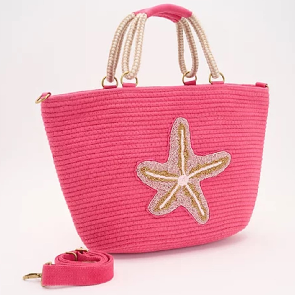 America & Beyond embellished jute starfish bag pink